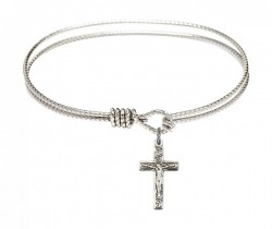 Cable Bangle Bracelet with a Crucifix Charm [BRC0672]