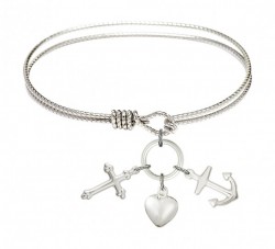 Cable Bangle Bracelet with a Faith, Hope &amp; Charity Charm [BRC4158]