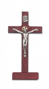 Cherry Wood Standing Crucifix with Two Tone Corpus - 8“H [MVCR1034]