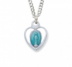 Child Size Blue Heart Sterling Silver Miraculous Medal [CM2040]