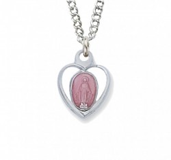 Child Size Pink Heart Sterling Silver Miraculous Medal [CM2039]