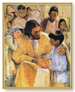 Christ with Children Gold Frame 13.5x16.5 Plaque [HFA4946]