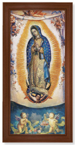 Church Size Our Lady of Guadalupe w Angels Walnut Finish Framed Art [HFA4771]
