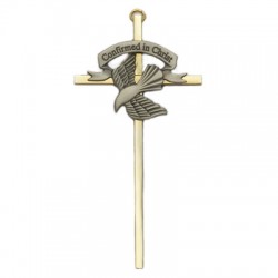 Confirmation Cross Confirmed in Christ Brass &amp; Pewter 7 inch [CR4038]