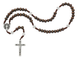 Corded Brown Wood Bead Boys First Communion Rosary [MVR0620]