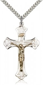 Men's High Polished Crucifix Necklace Two-Tone [BM0298]