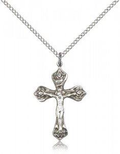 Women's Rosebud Crucifix Necklace [BM0277]