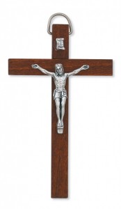 Dark Brown Wood Crucifix with Metal Corpus - 4“H [MVCR1050]