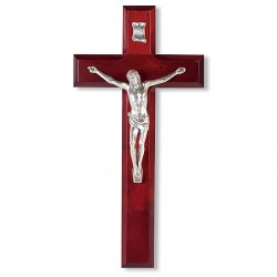 Dark Cherry Wall Crucifix Pewter Corpus - 10 inch [CRX4163]