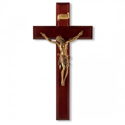 Dark Cherry Wall Crucifix with Museum Gold Corpus - 11 inch [CRX4210]
