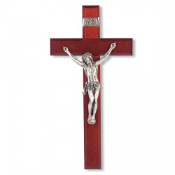 Dark Cherry Wall Crucifix with Pewter Corpus - 12 inch [CRX4236]