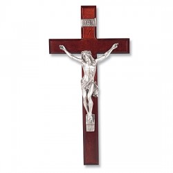 Dark Cherry Wall Crucifix with Siver-tone Corpus - 13 inch [CRX4271]