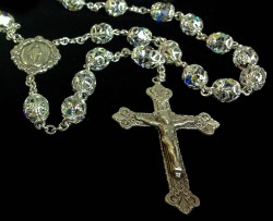 Double Capped Swarovski Crystal Rosary in Sterling Silver [HMBR051]