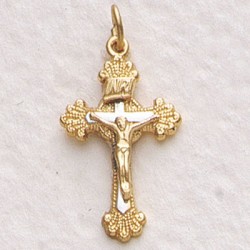 Women's Elegant Budded Gold Crucifix Medal  [CM2023]