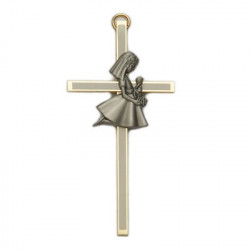 First Communion Cross Girl's in Brass - 4 inch [CR4091]