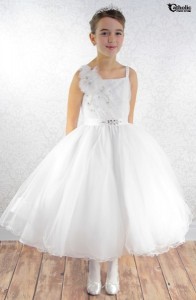 First Communion Dress with Flower Brooch, Size 8 [SCD487]
