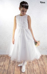 First Communion Dress with Rhinestone Appliqu&eacute; Embroidery [SCD493]