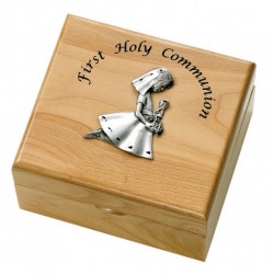 First Communion Girl's Maple Wood Keepsake Box [SRB1006]