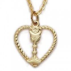 First Communion Heart Shaped Necklace with Chalice Center - Gold [SNC0027]