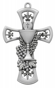 First Communion Wall Cross in Pewter 6 Inches [MV1010]