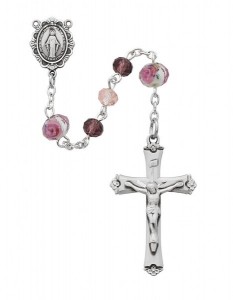 Floral Accent Pink Crystal Rosary [MVRB1207]