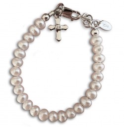 Freshwater Pearl and Cross Baptism Bracelet [CM0006]