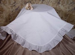 Girls Cotton Embroidered Baptism Blanket with Pintucking, Ruffles, &amp; Embroidery [BLA006]
