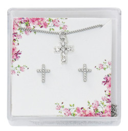 Girls Crystal Cross Earrings Pendant Set [MV2105]
