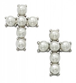 Girls Faux Pearl Cross Earrings [MV1058]