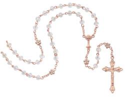 Girls Immitation Rose Gold First Communion Rosary [MVR0627]