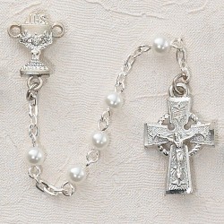 Girl's Irish First Communion Rosary in Sterling Silver [MVC0029]