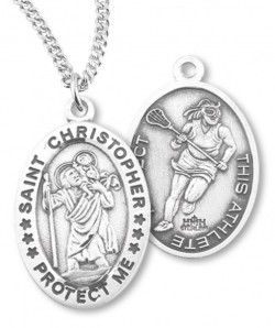 Girl's St. Christopher Lacrosse Medal Sterling Silver [HMM1092]