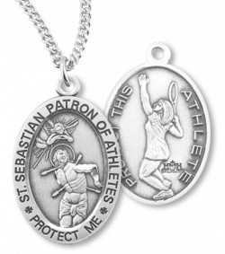 Women's St. Sebastian Tennis Medal Sterling Silver [HMM1080]