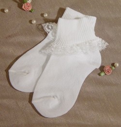Girls White Nylon Anklet Baptism Socks with Lace [CFSBSK005]