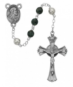 Green and Black Swirl Glass Rosary [MVRB1041]