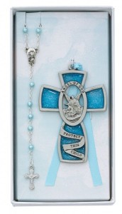Guardian Angel Cross with Baby Rosary Set - Boy [CFSRBS0001]