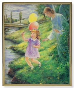 Guardian Angel with Girl Gold Frame 8x10 Plaque [HFA4913]
