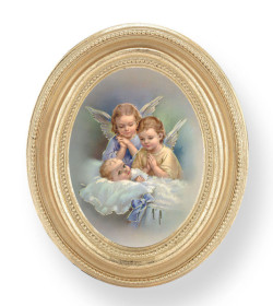 Guardian Angels with Baby Small 4.5 Inch Oval Framed Print [HFA4732]