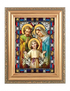 Holy Family Gold Frame Stained Glass Effect [HFA4611]