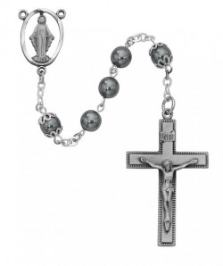 Imitation Hematite 7mm Rosary with Pewter [MVRB1058]