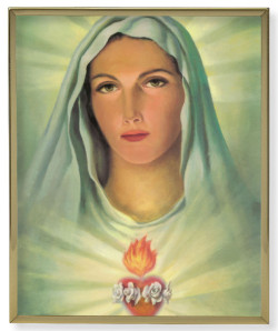 Immaculate Heart of Mary in Pure White Gold Frame 8x10 Plaque [HFA4875]