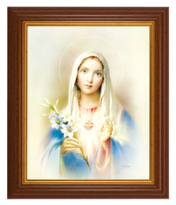 Immaculate Heart of Mary w Lily 8x10 Textured Artboard Dark Walnut Frame [HFA5481]