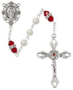 January Birthstone Rosary Garnet Pearl Glass [MVR0600]