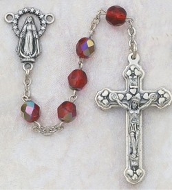 July Birthstone Rosary (Ruby) - Silver Oxidized [MVR043]