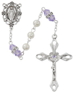 June Birthstone Rosary Amethyst Pearl Glass [MVR0605]