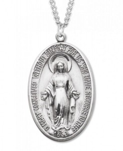 Men's Large Sterling Silver Miraculous Medal with Chain [HM0710]