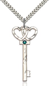 Larger Double Hearts Key Pendant with Birthstone [BLST6212]