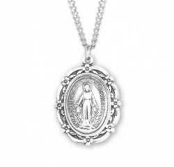 Larger Women's Miraculous Medal with Flower Accent [HMM3190]