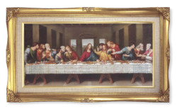 Last Supper by Davinci Gold-Leaf Frame with Linen Border Art [HFA4781]