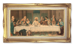 Last Supper by Parietti Gold-Leaf Frame with Linen Border Art [HFA4784]